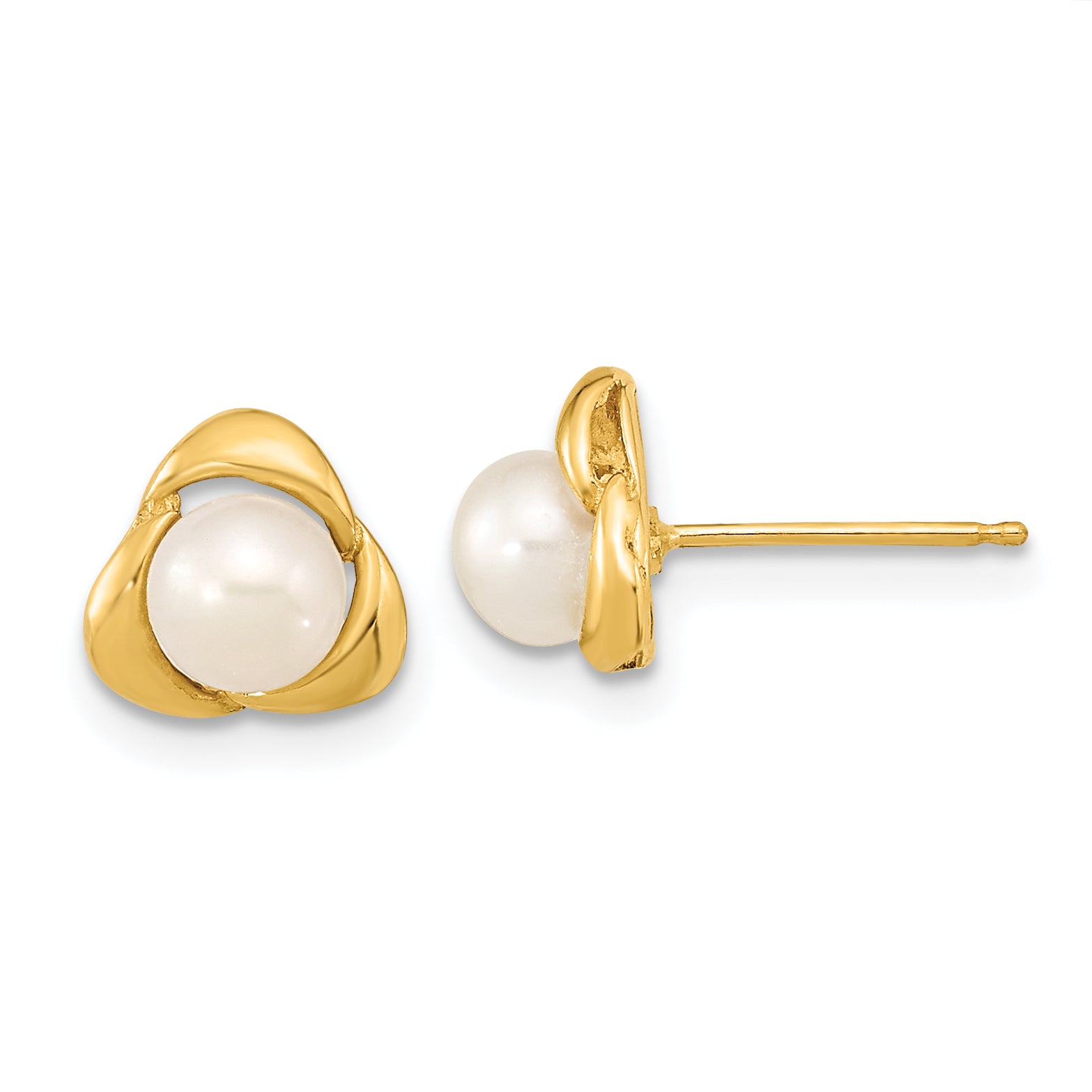 14k 5-6mm White Button Freshwater Cultured Pearl Post Earrings