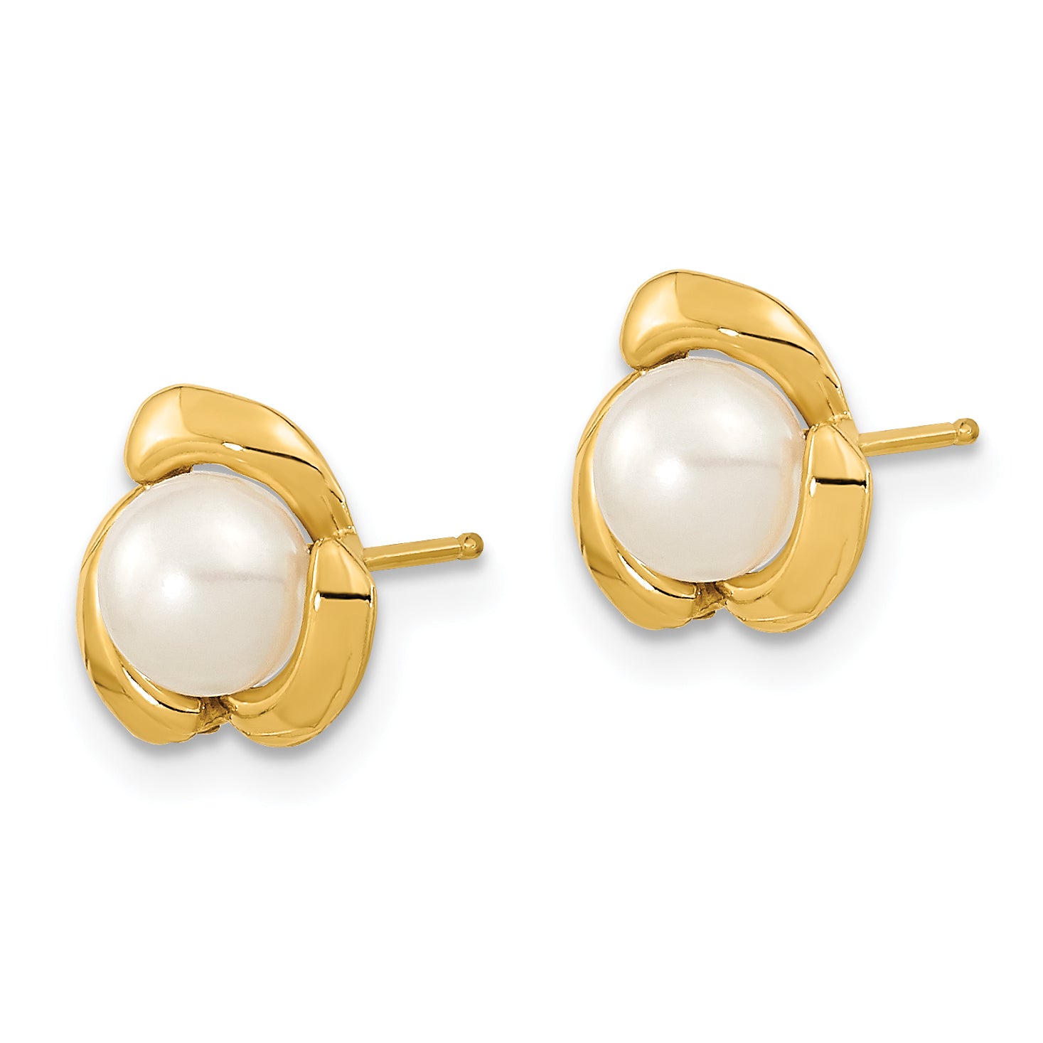 14k 5-6mm White Button Freshwater Cultured Pearl Post Earrings