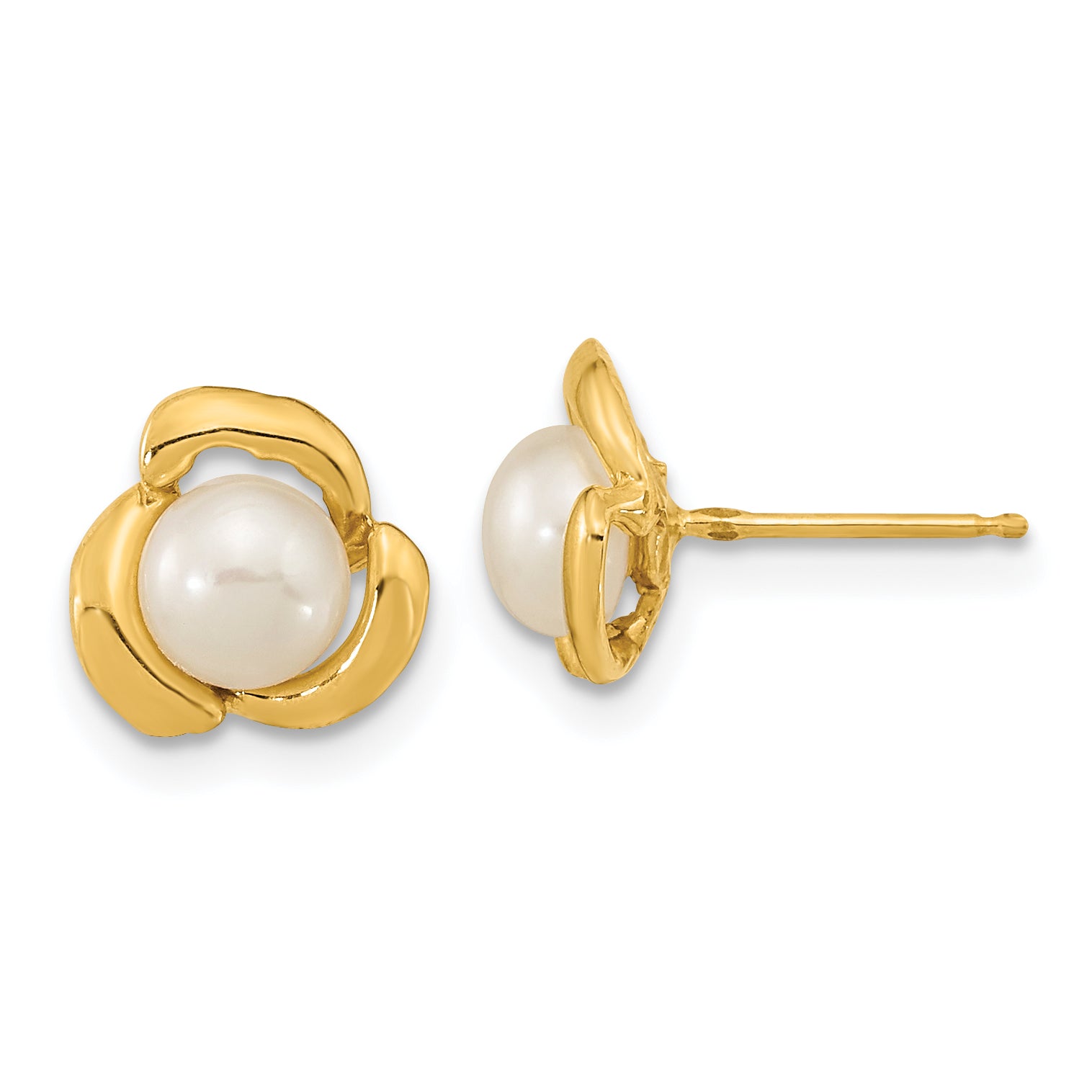 14k 5-6mm White Button Freshwater Cultured Pearl Post Earrings