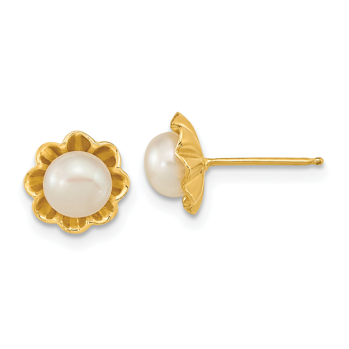 14k 5-6mm White Button Freshwater Cultured Pearl Post Earrings