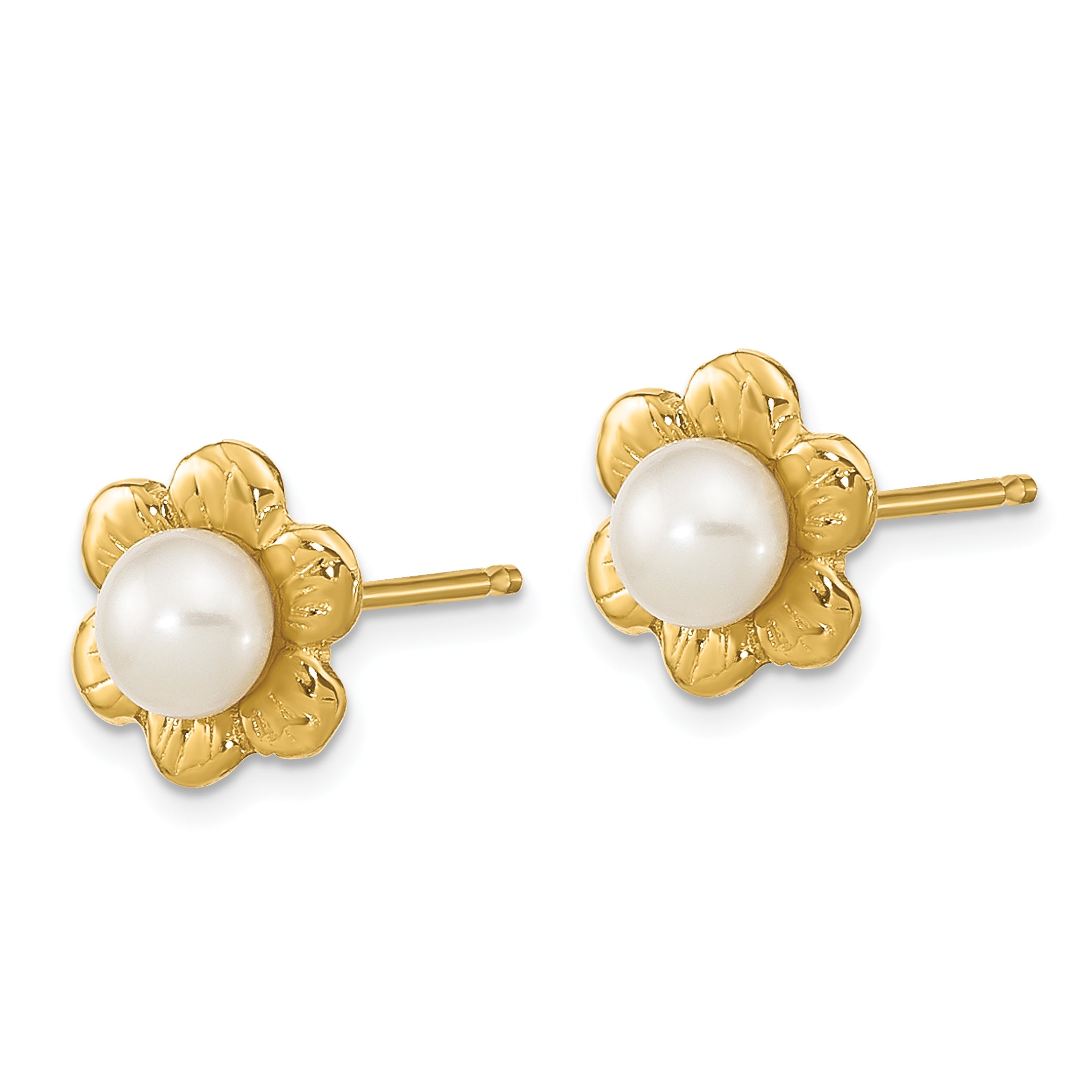 14k 3-4mm White Button Freshwater Cultured Pearl Post Earrings