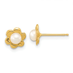 14k 3-4mm White Button Freshwater Cultured Pearl Post Earrings