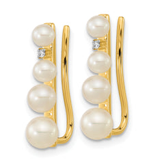 14k 3-5mm FW Cultured Pearl .016ct Diamond Ear Climber Earrings