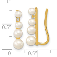 14k 3-5mm FW Cultured Pearl .016ct Diamond Ear Climber Earrings