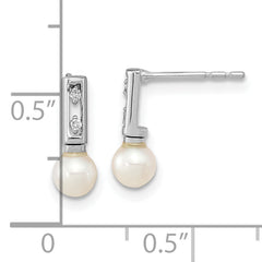 14k White Gold 3-4mm White Round FWC Pearl .02ct Diamond Earrings