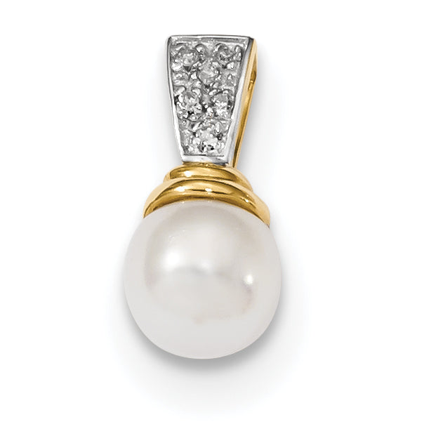 14K 6-7mm Freshwater Cultured Pearl and Diamond Polished Pendant