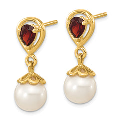 14K 6-7mm FWC Pearl Mozambique Garnet Dangle Post Earrings