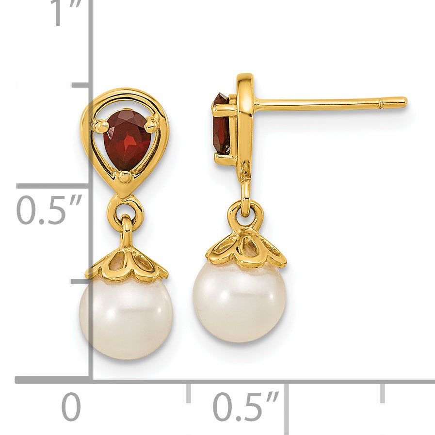 14K 6-7mm FWC Pearl Mozambique Garnet Dangle Post Earrings