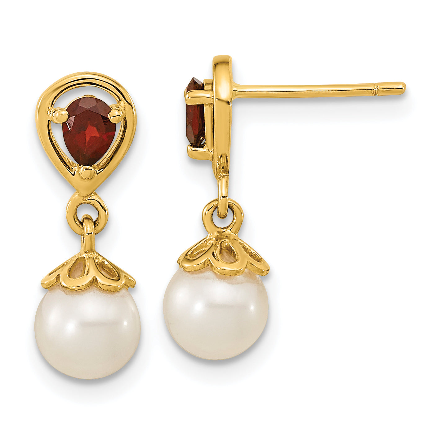 14K 6-7mm FWC Pearl Mozambique Garnet Dangle Post Earrings