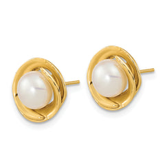 14k 6-7mm White Button Freshwater Cultured Pearl Post Earrings