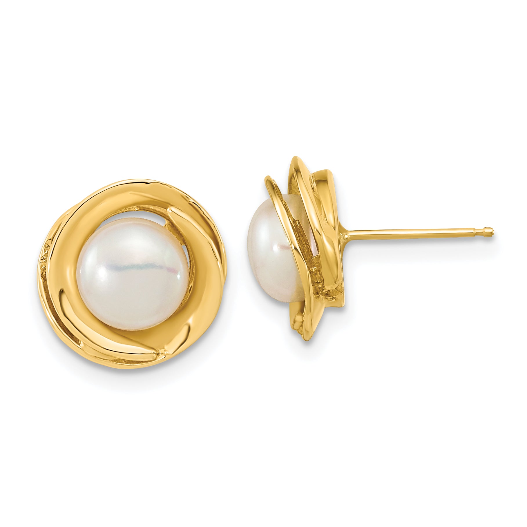 14k 6-7mm White Button Freshwater Cultured Pearl Post Earrings