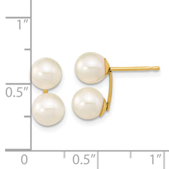 14k 6-7mm White Round FW Cultured Double Pearl Post Earrings