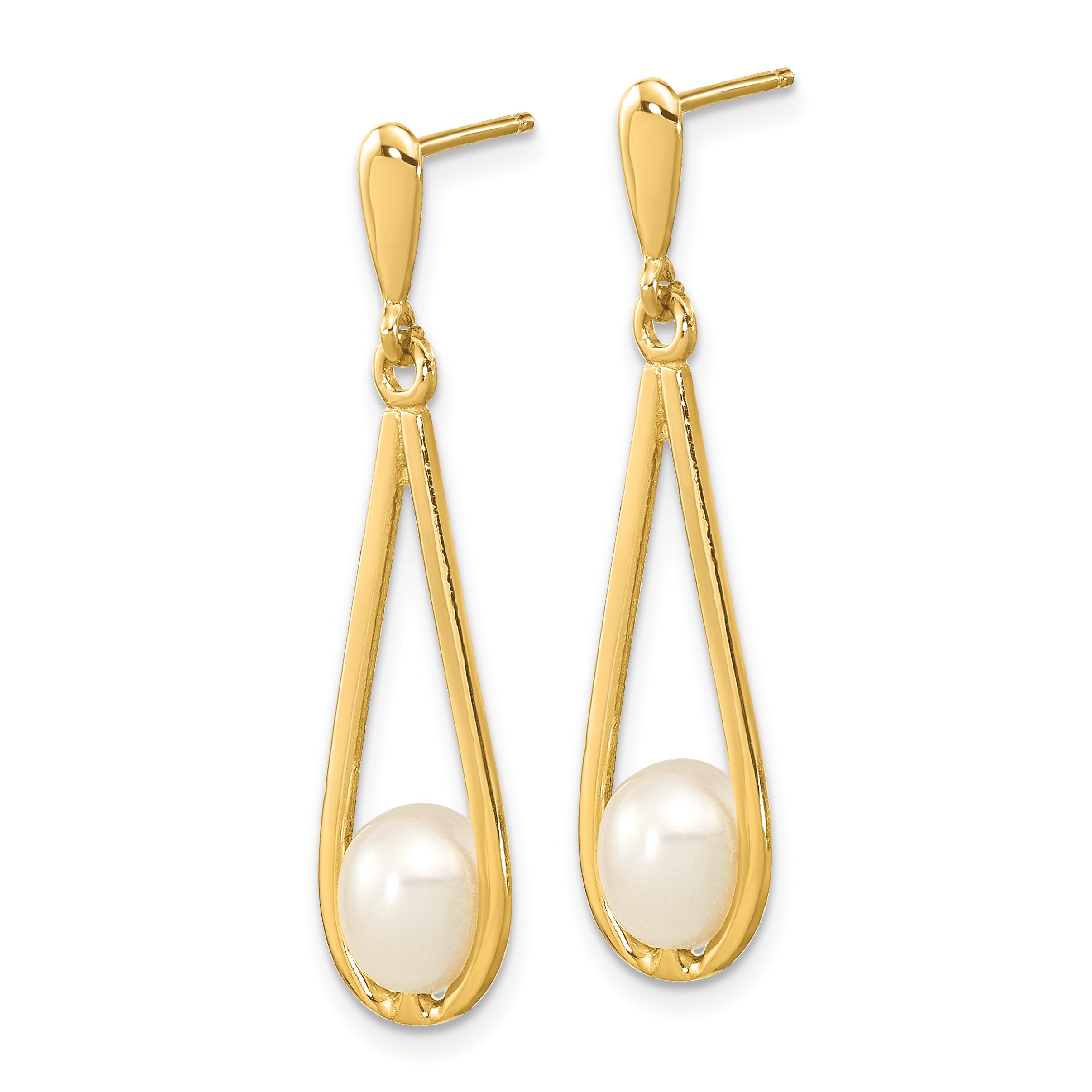 14k 5-6mm White Rice Freshwater Cultured Pearl Dangle Post Earrings