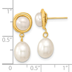 14k 5-7mm White Button/Rice Freshwater Cultured Pearl Dangle Post Earrings