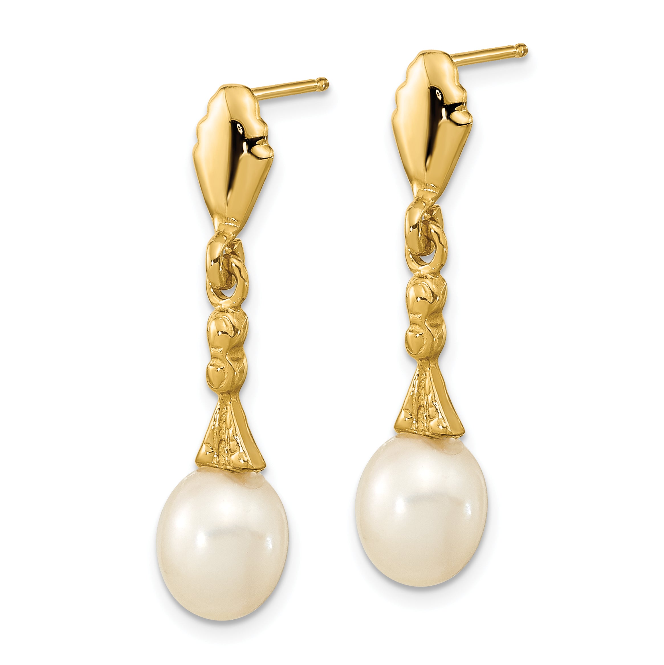 14k 5-6mm White Teardrop Freshwater Cultured Pearl Dangle Post Earrings