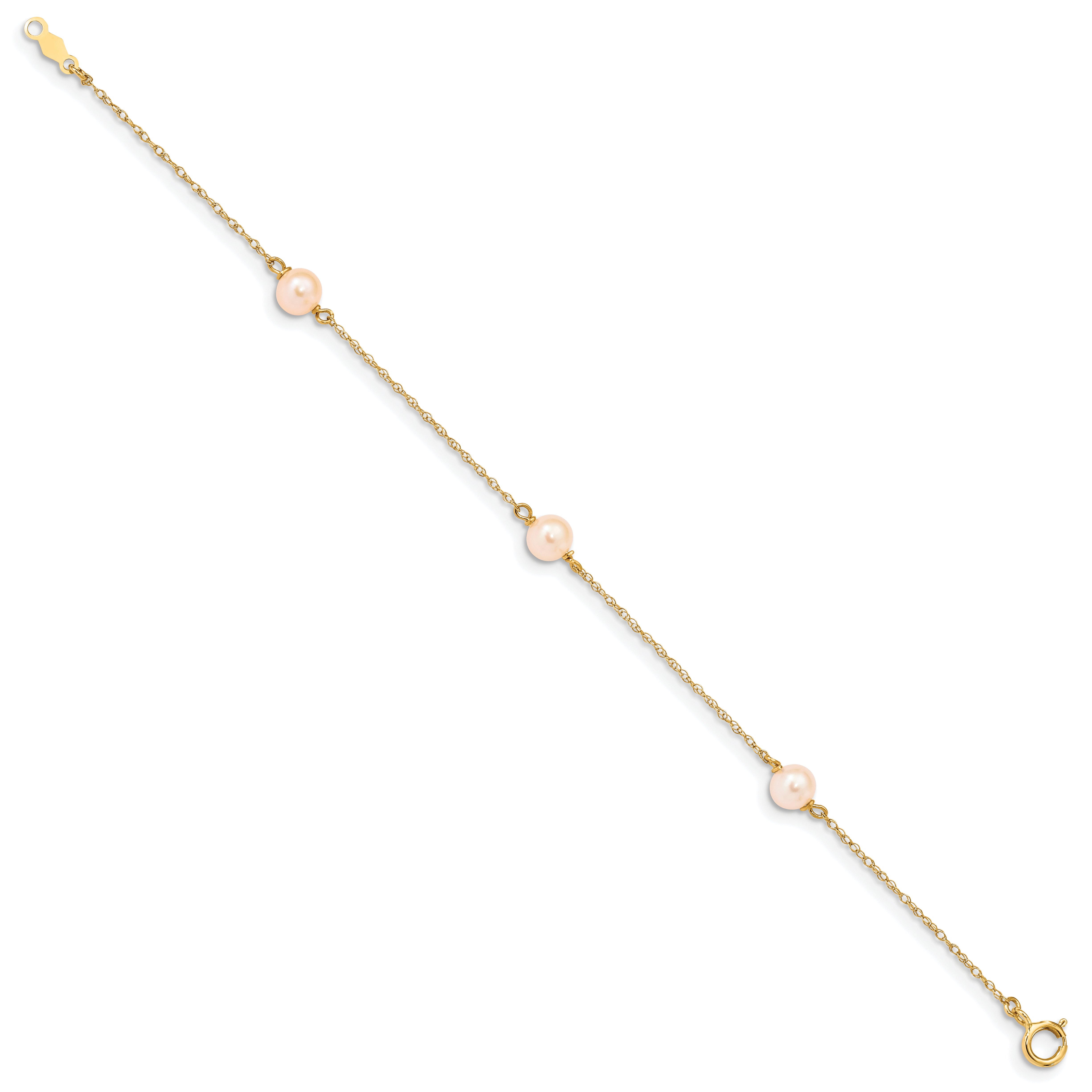 14K Madi K 5-6mm Pink Round FWC Pearl 3-station Bracelet