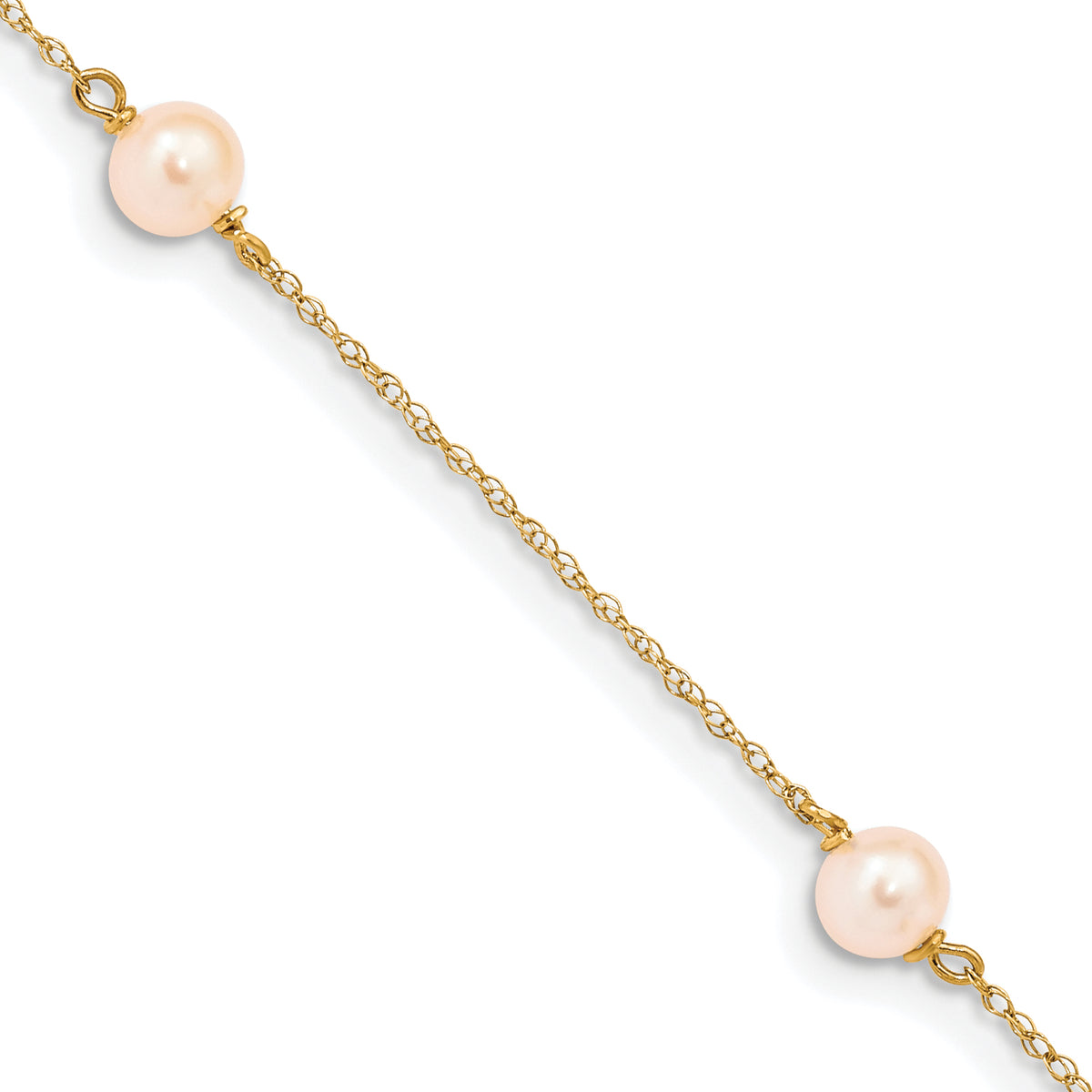 14K Madi K 5-6mm Pink Round FWC Pearl 3-station Bracelet