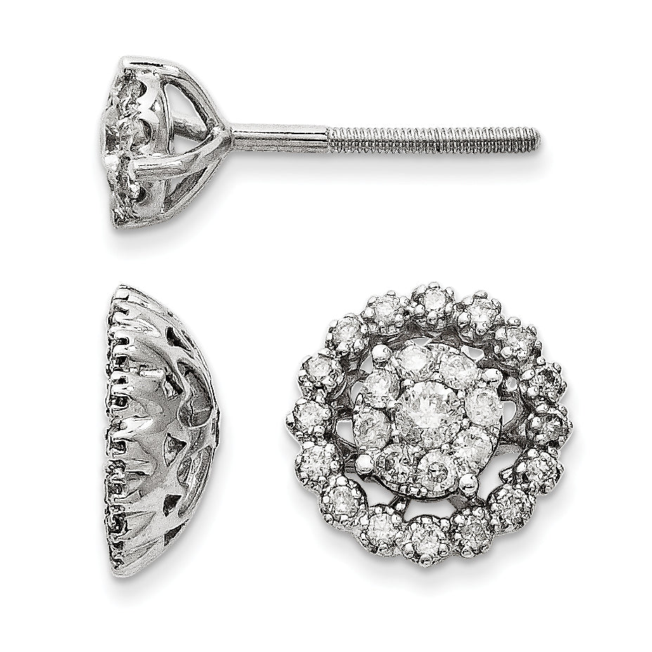 14K White Gold Medium Flower & Jacket Diamond Post Earrings