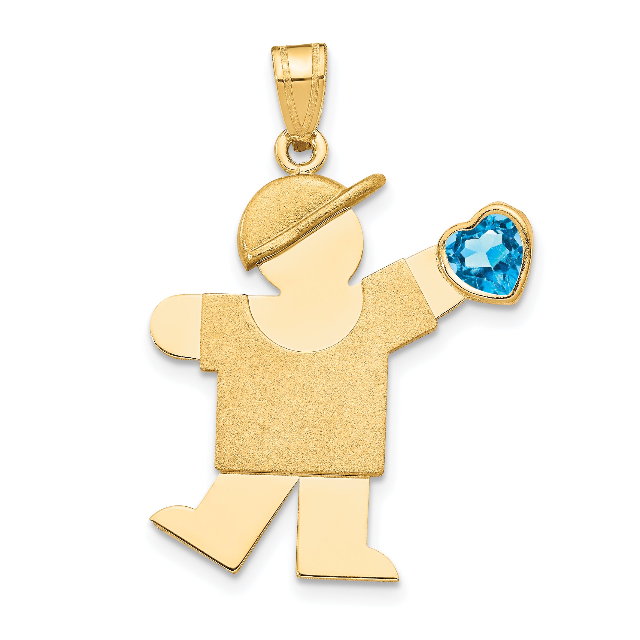 14K Boy with CZ December Birthstone Charm