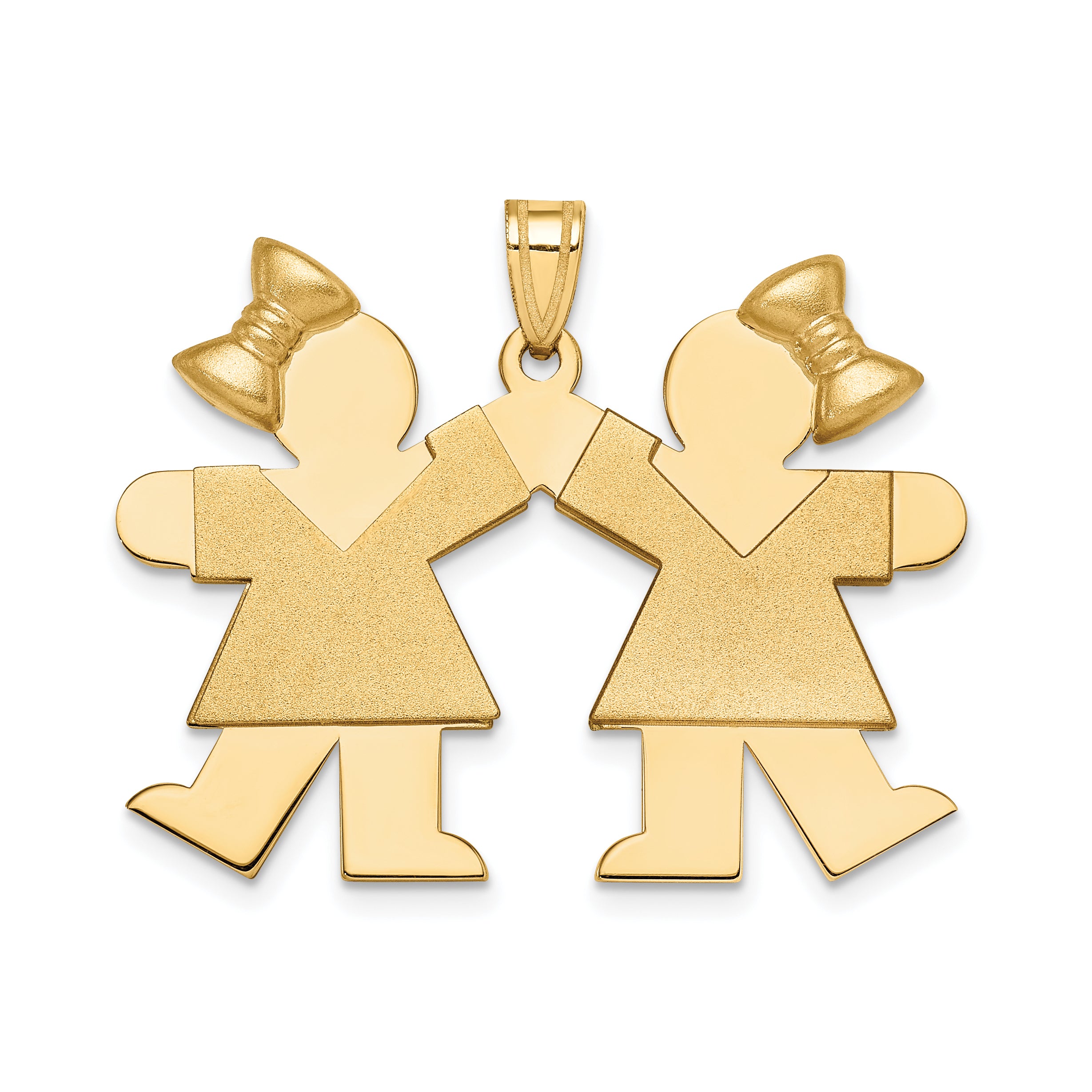 14K Solid Engravable Large Double Girls with Bows Charm