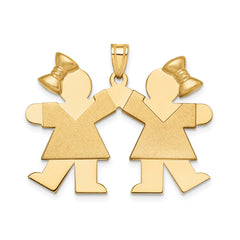 14K Solid Engravable Large Double Girls with Bows Charm