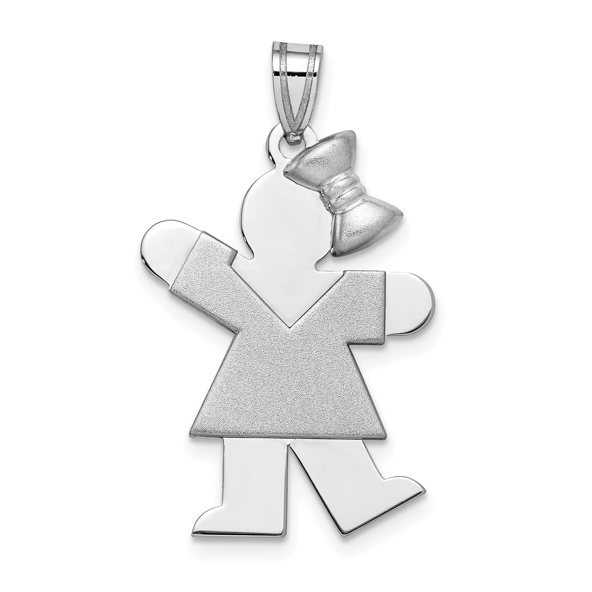 14K White Gold Medium Girl w/Bow on Right Engravable Charm