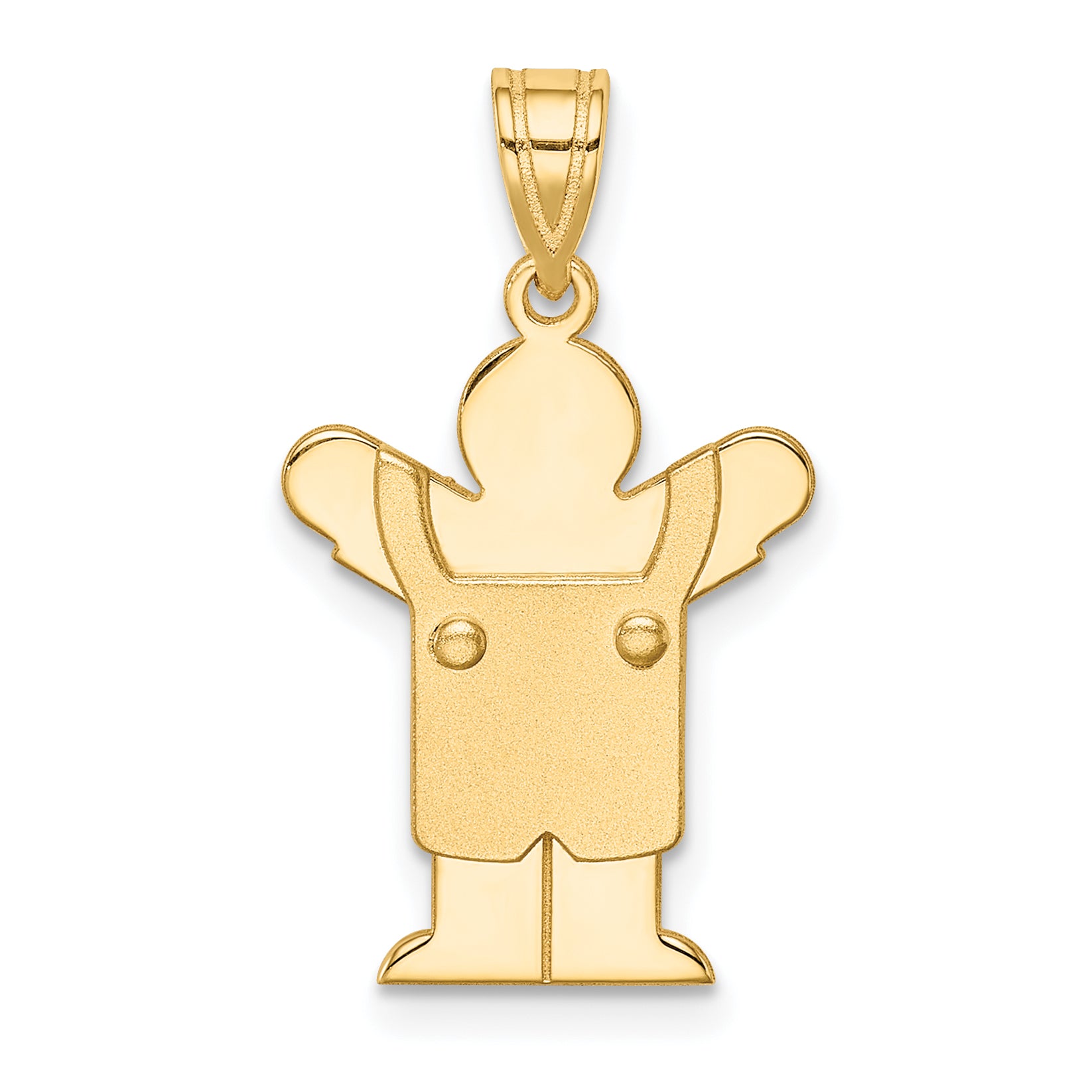 14K Solid Satin Engravable Boy with Overalls Charm