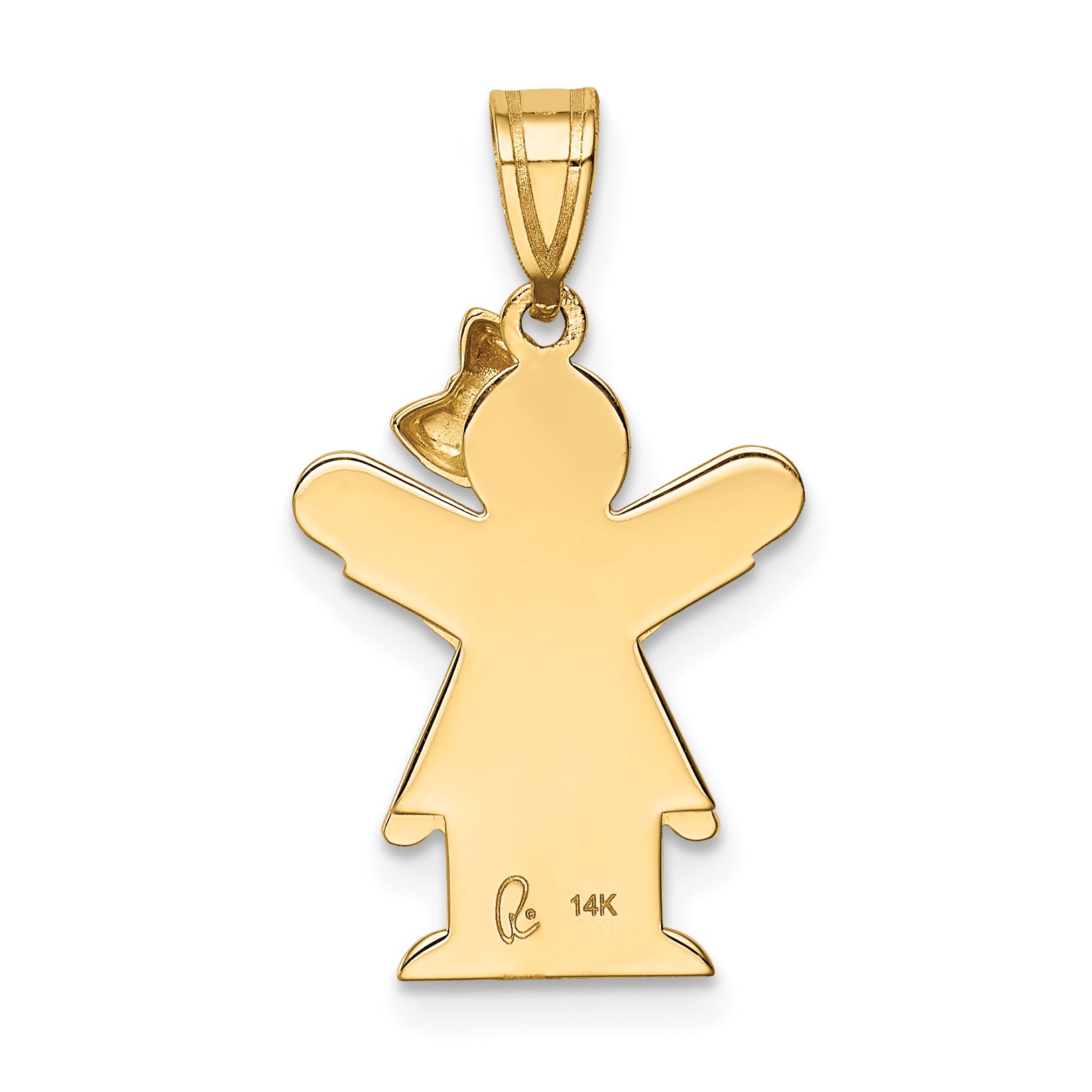 14K Solid Engravable Girl with Bow on Right Charm