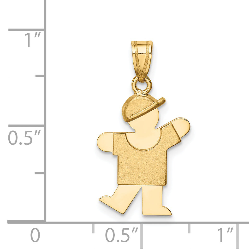 14K Solid Engravable Boy with Hat on Left Charm