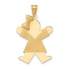 14k Solid Engravable Girl with Bow on Left Charm