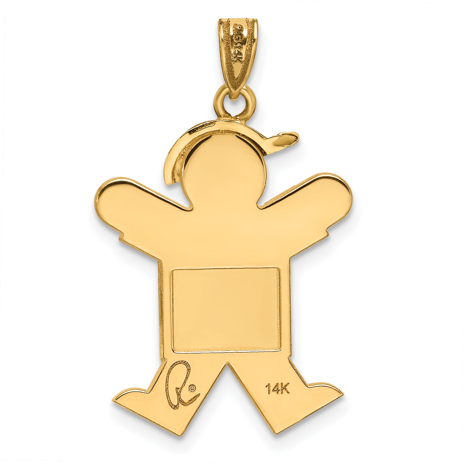 14K Solid Engravable Boy with Hat on Right Charm