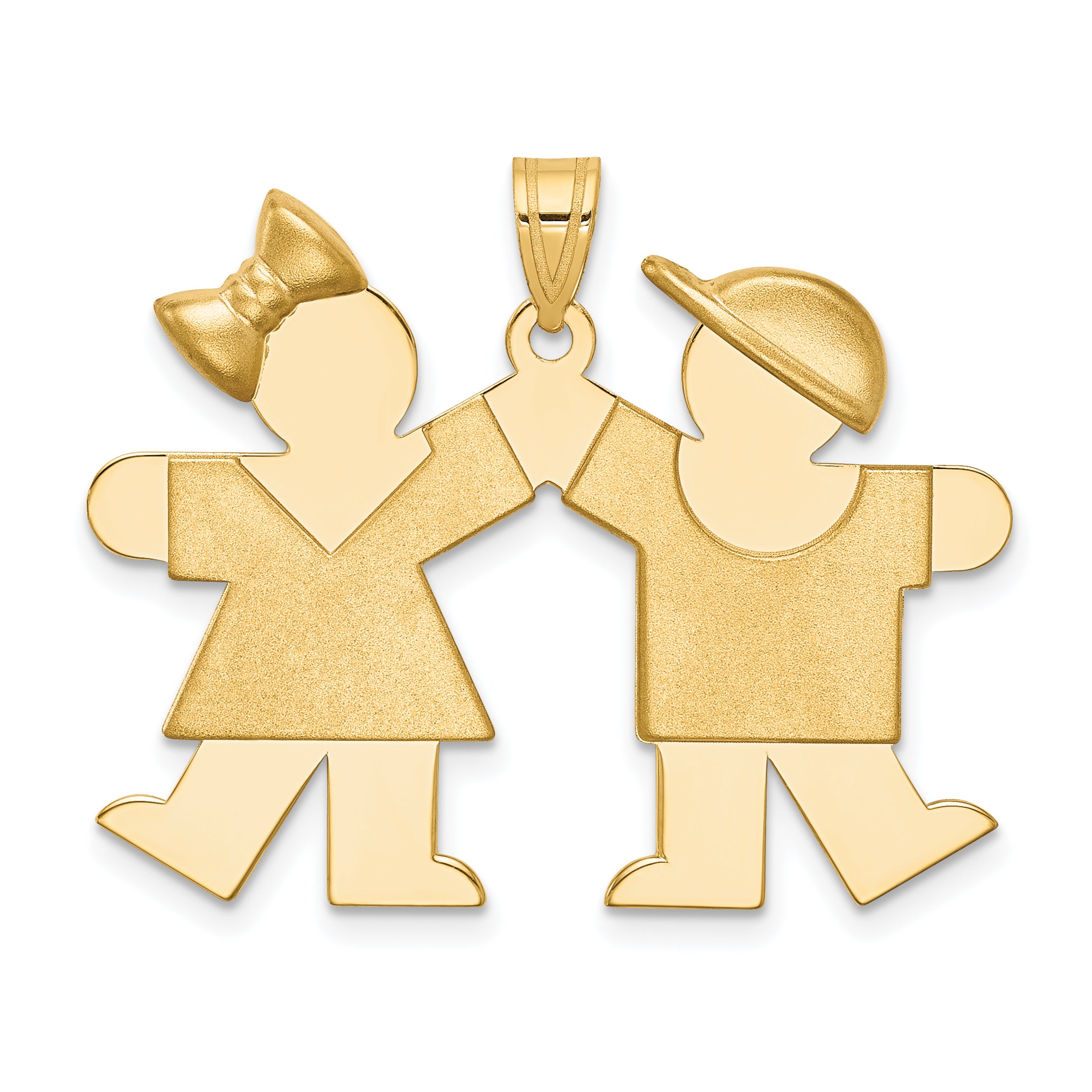 14k Solid Engravable Girl on Left and Boy on Right Charm