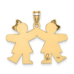 14K Solid Engravable Small Double Girls Charm