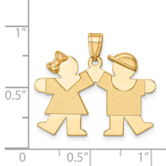 14K Solid Engravable Small Girl on Left and Boy on Right Charm