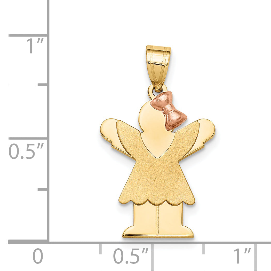 14K Two-Tone Small Girl with Bow on Right Engravable Charm