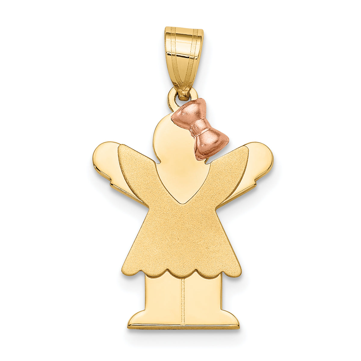 14k Two-Tone Small Girl with Bow on Right Engravable Charm