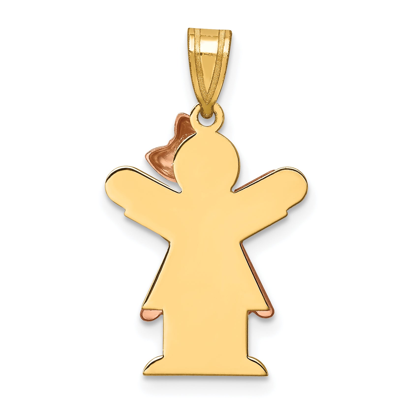 14K Two-Tone Small Girl with Bow on Right Engravable Charm