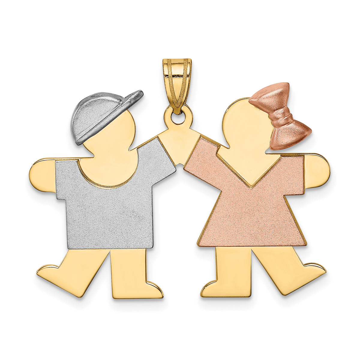 14k Tri-Color Large Boy on Left and Girl on Right Engravable Charm