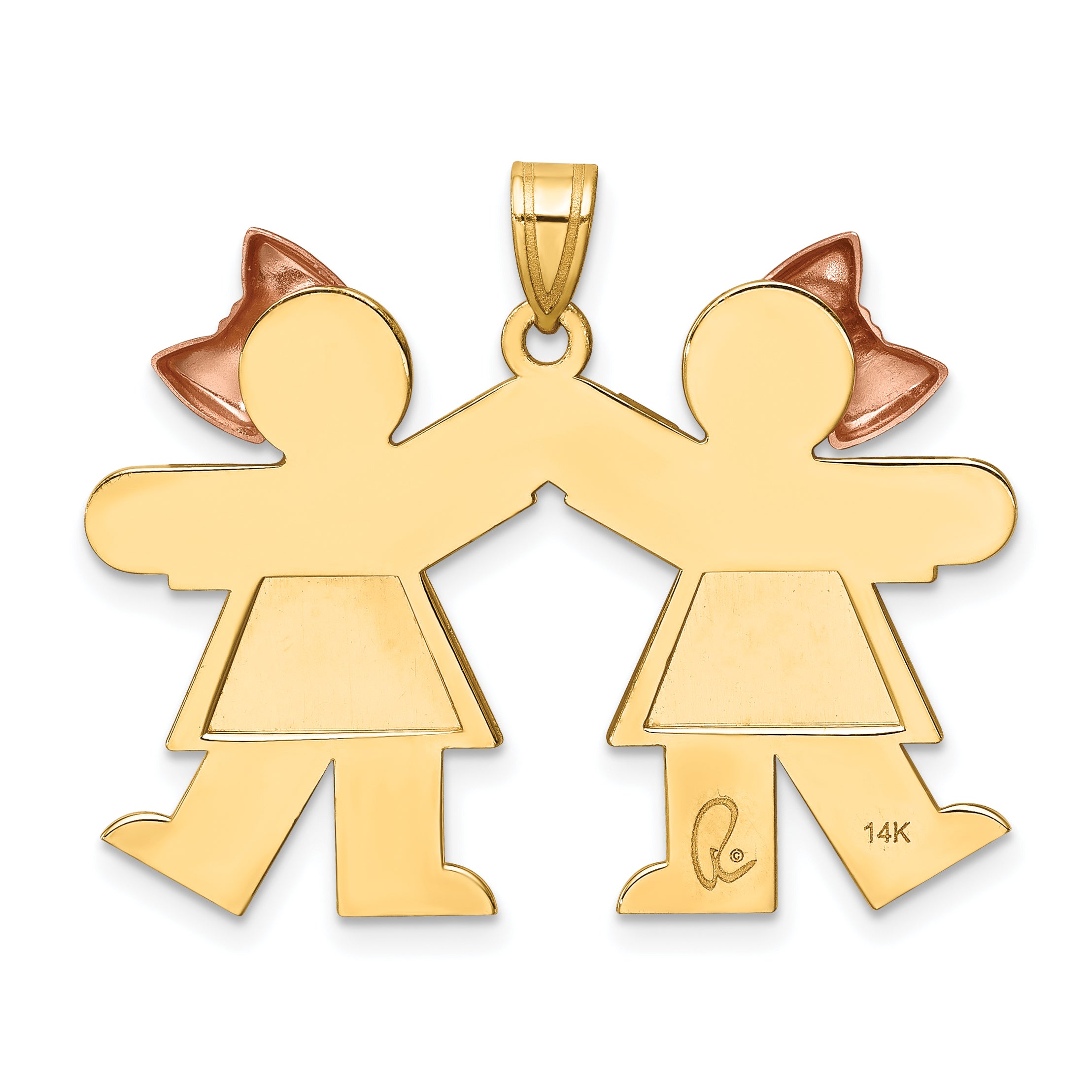 14K Two-Tone Large Double Girls Engravable Charm