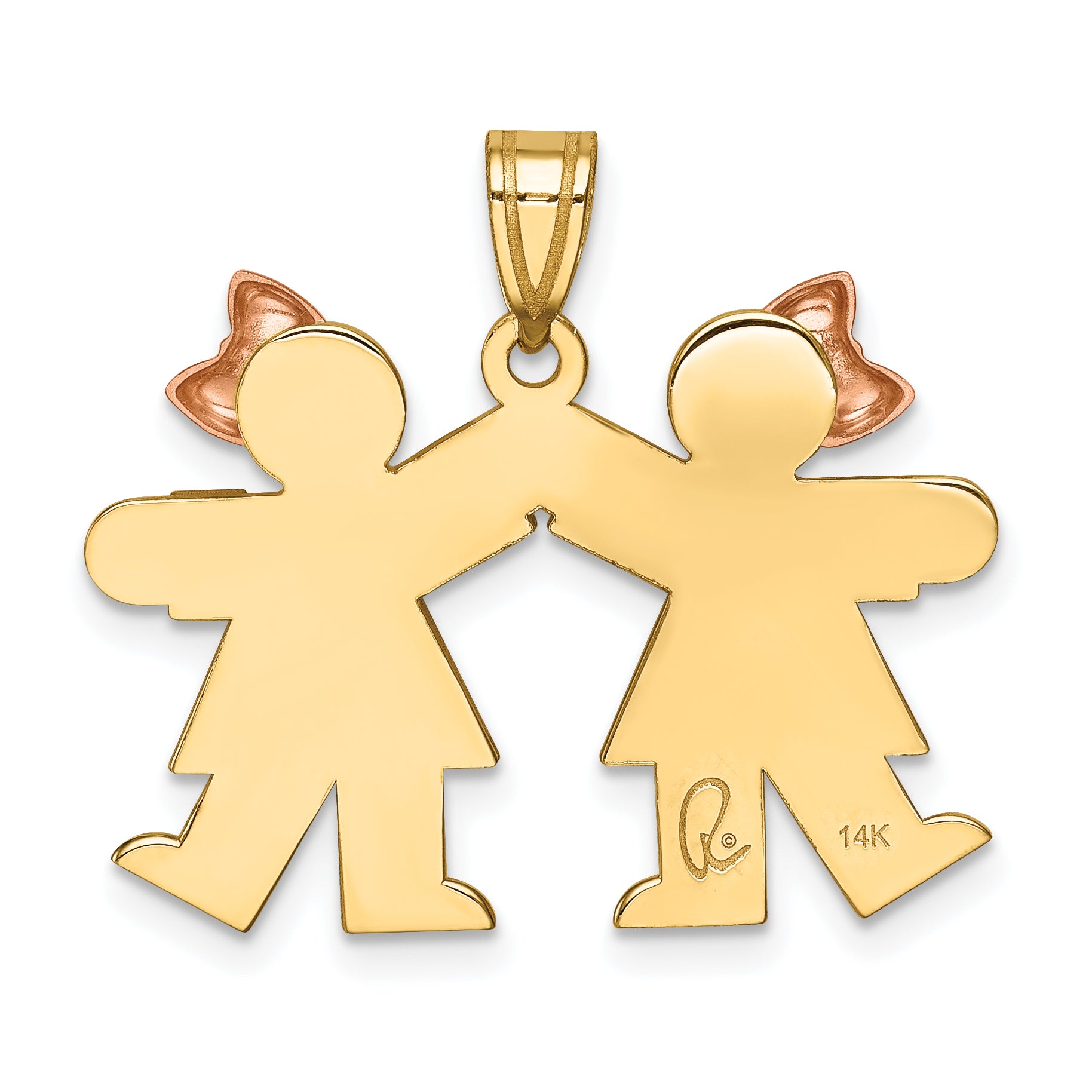 14K Two-Tone Small Double Girls Engravable Charm