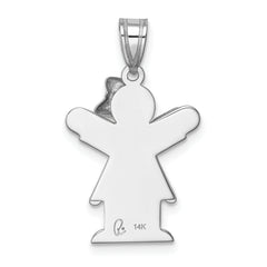 14K White Gold Small Girl with Bow on Right Engravable Charm