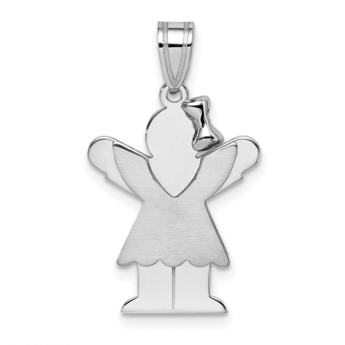 14k White Gold Small Girl with Bow on Right Engravable Charm