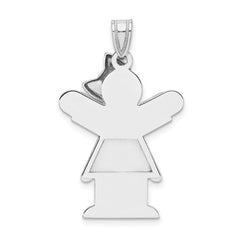 14K White Gold Medium Girl with Bow on Right Engravable Charm