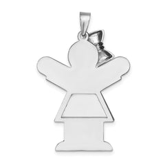 14K White Gold Large Girl with Bow on Left Engravable Charm