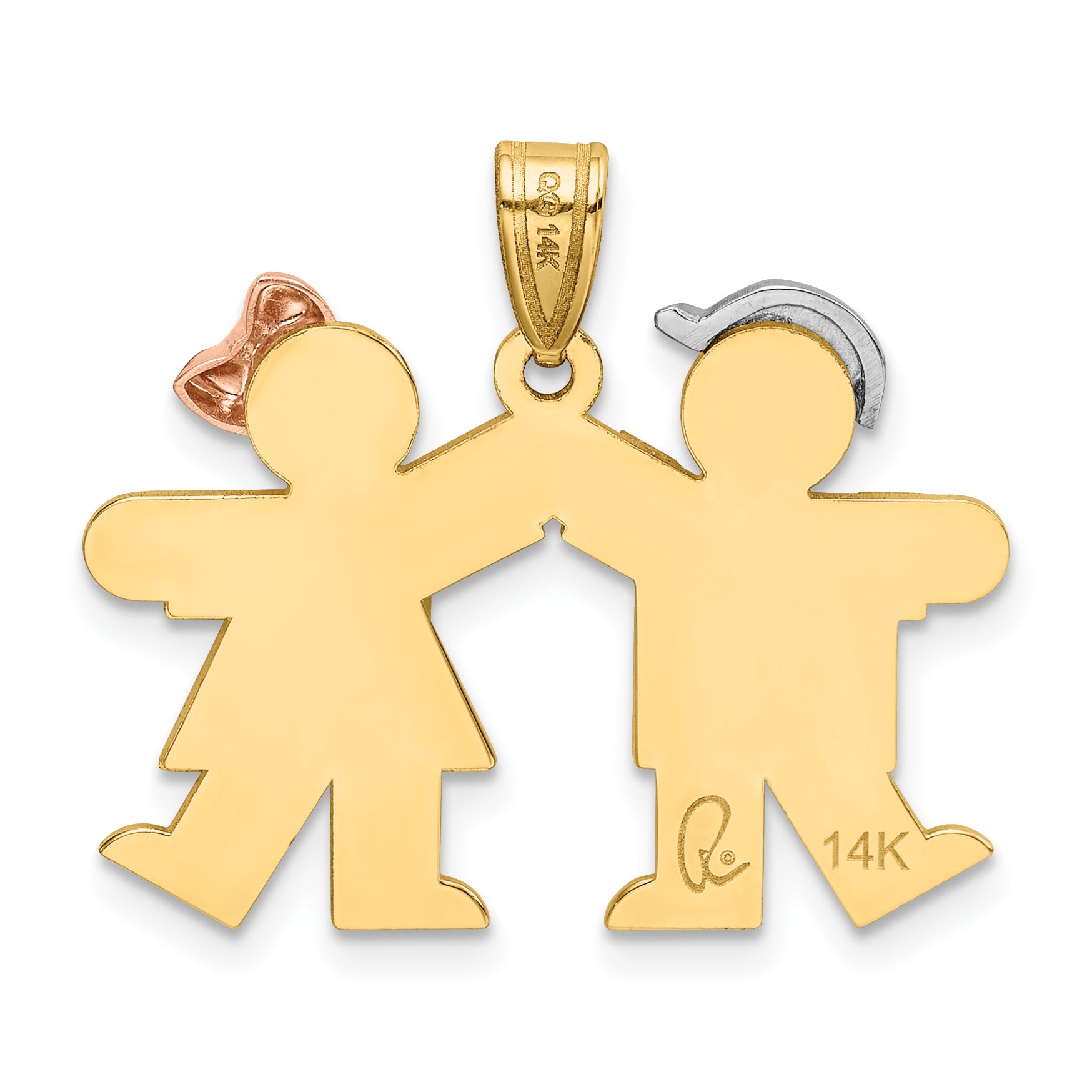 14K Tri-Color Small Boy on Left and Girl on Right Engravable Charm