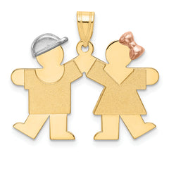 14k Tri-Color Small Boy on Left and Girl on Right Engravable Charm