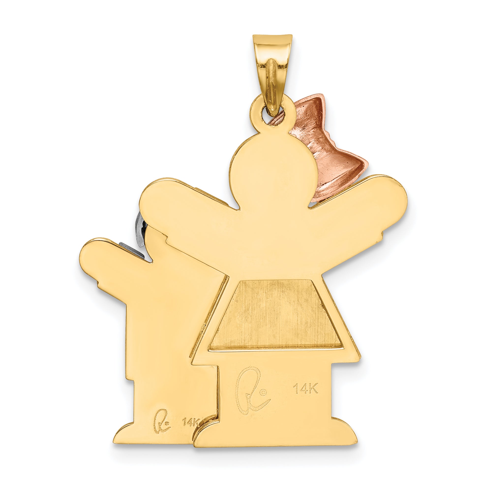 14K Tri-Color Big Girl and Little Boy Engravable Charm