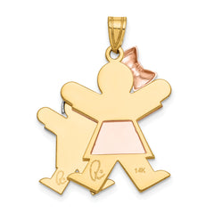 14K Tri-Color Big Girl and Little Boy Engravable Charm