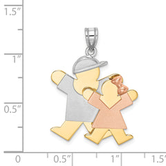 14K Tri-Color Big Boy and Little Girl Engravable Charm