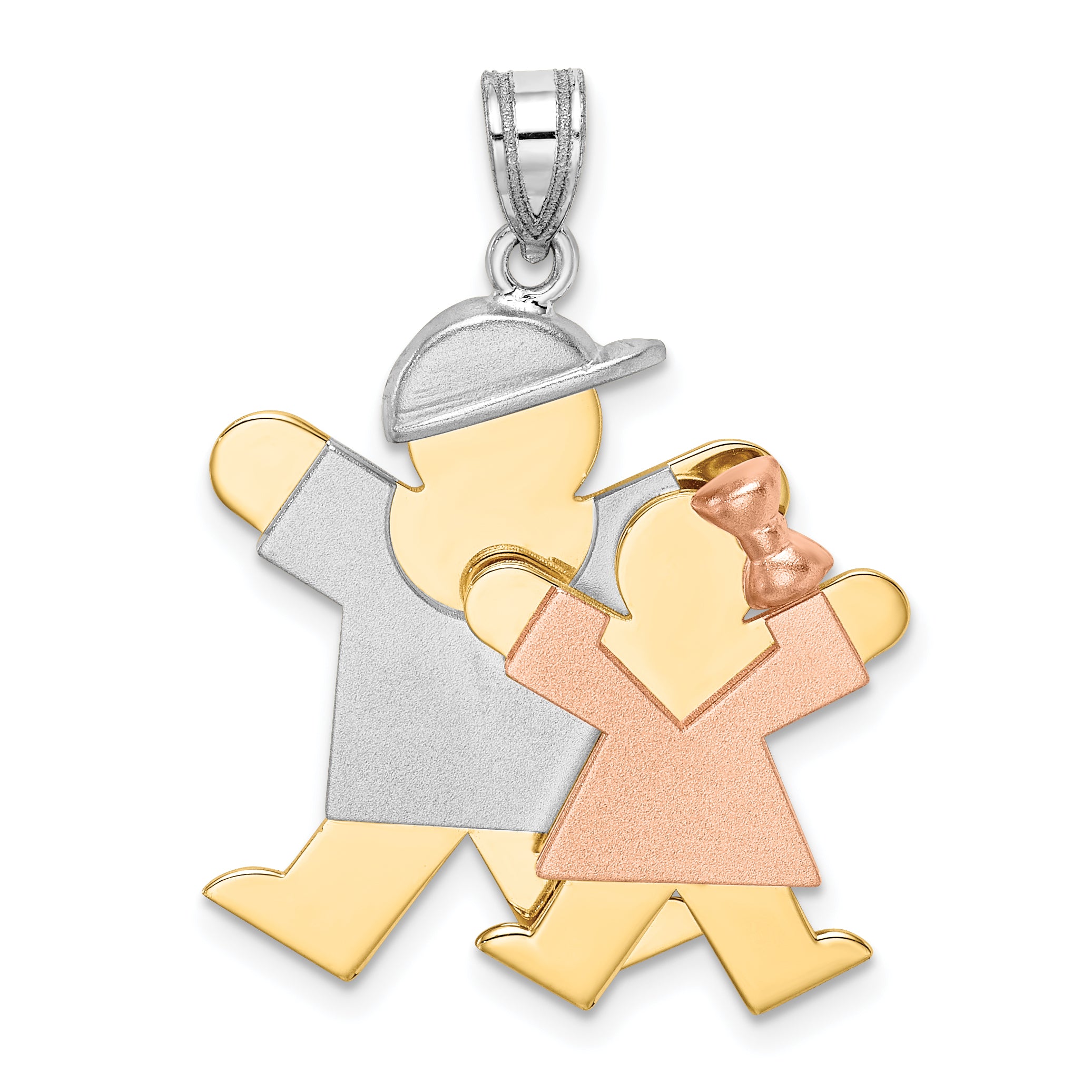 14k Tri-Color Big Boy and Little Girl Engravable Charm